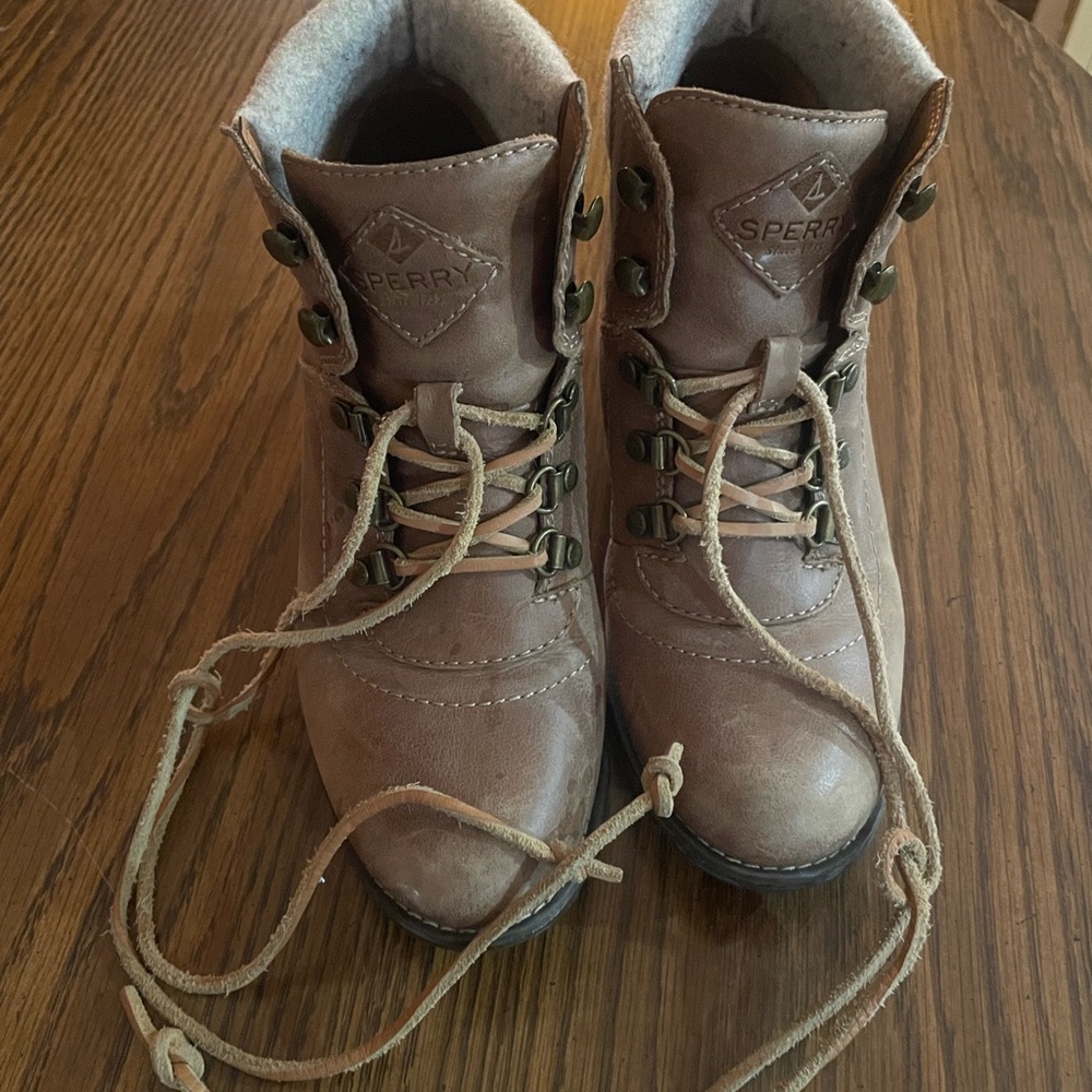 Sperry Tan Lace Up Wedge Boots